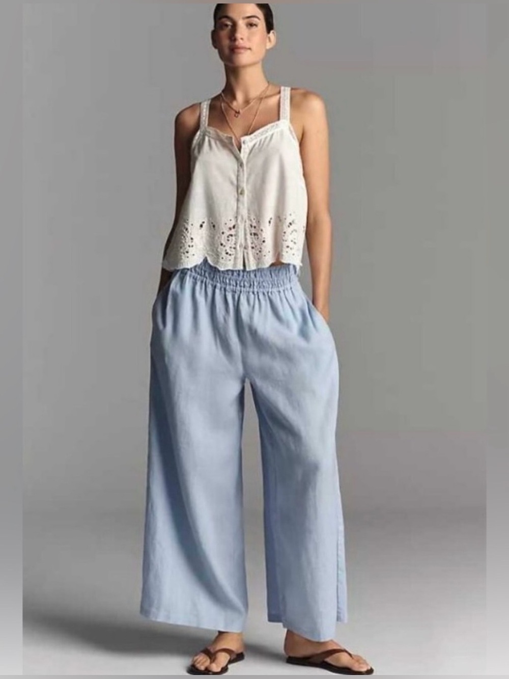Somerset Anthropologie Light Blue Linen Small Petite Pants